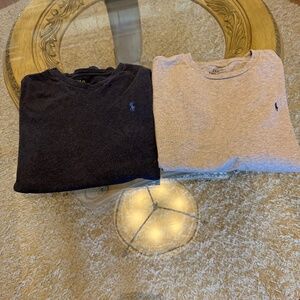 Polo Ralph Lauren Boy's Long Sleeve Tee Shirts Set of 2 Blue and Gray XL (18-20)